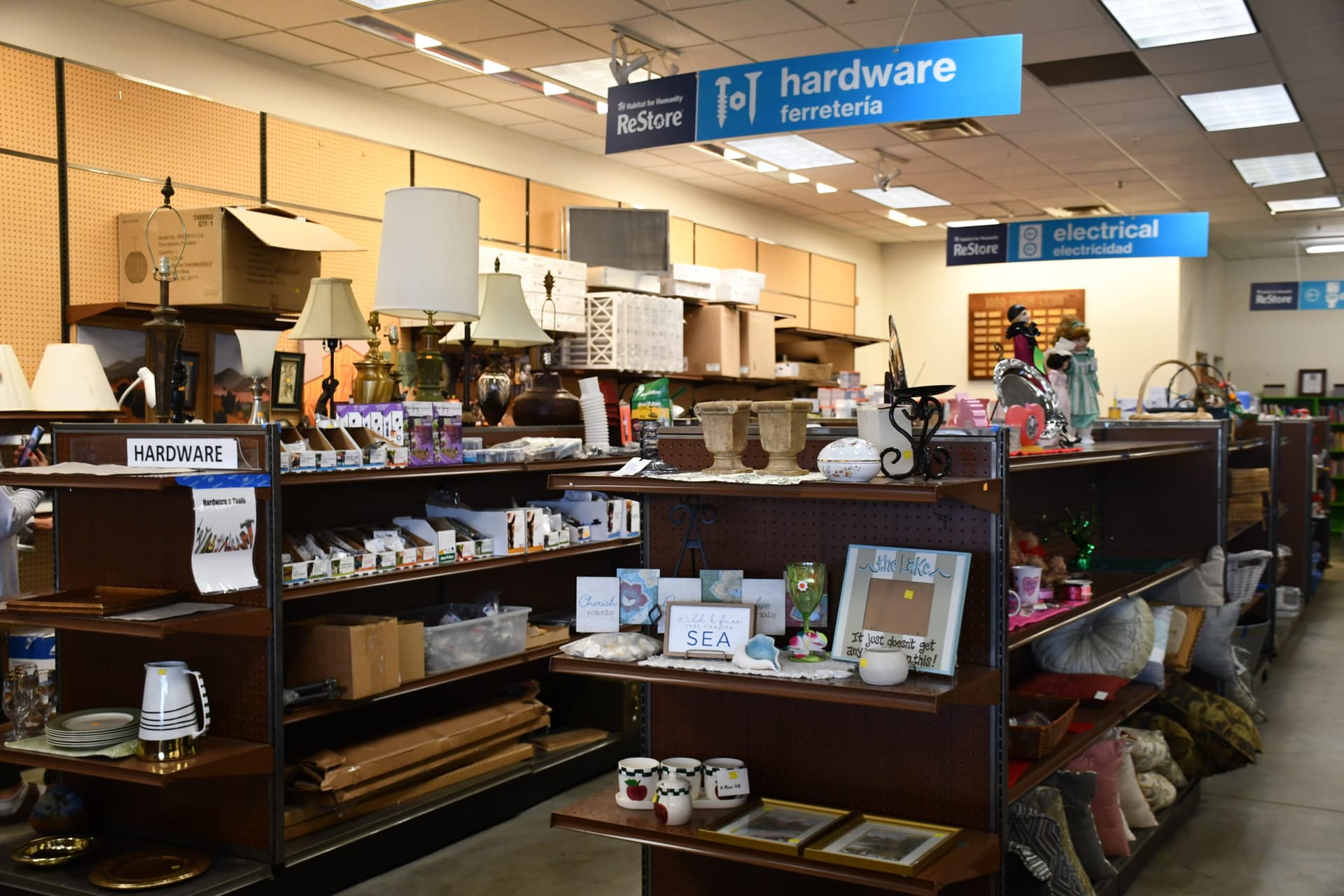 Store aisle with books and merchandise