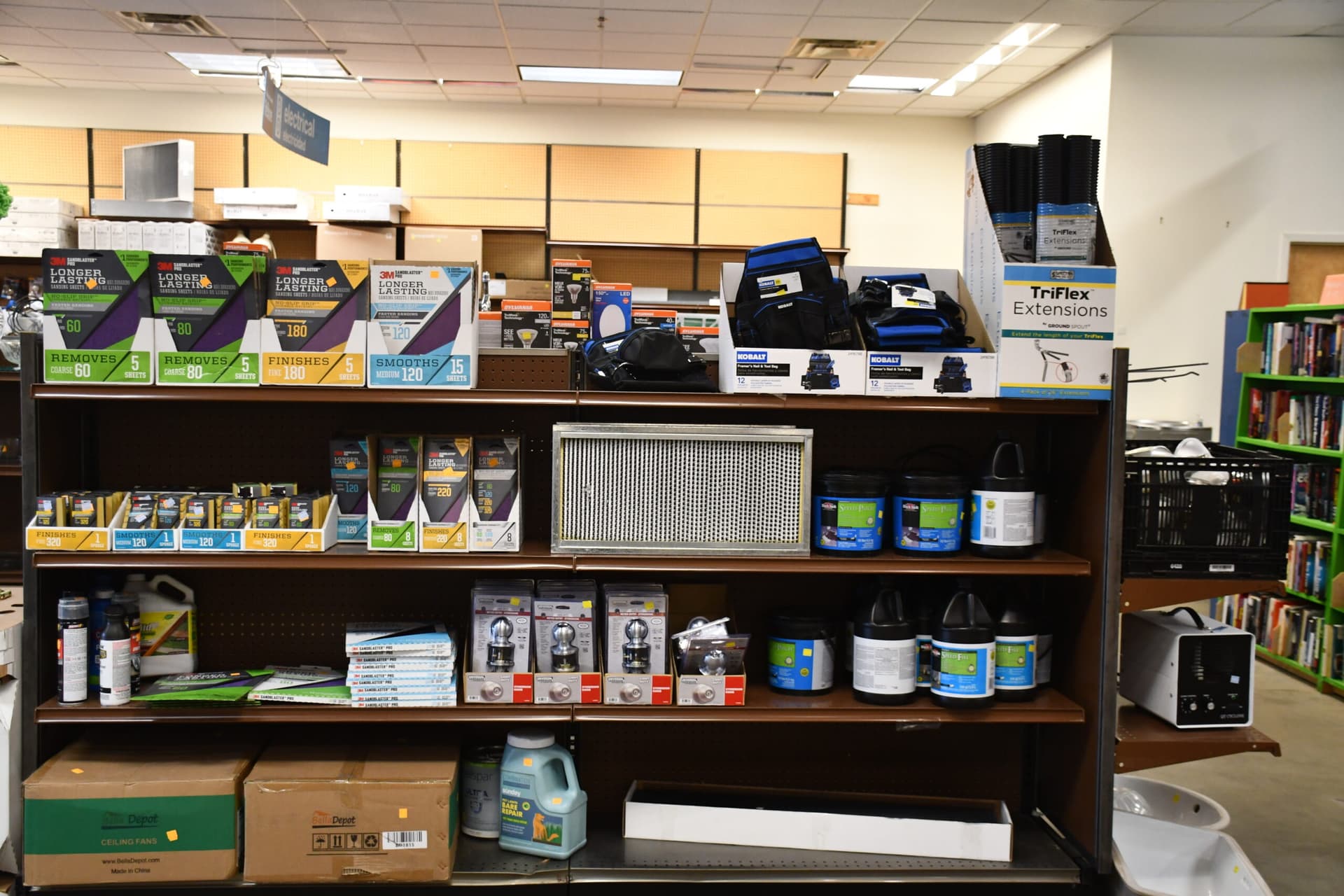 Store shelves with office and school supplies